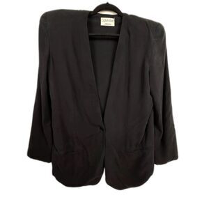 Calvin Klein Collection Vtg Collarless Blazer Womens Black 100% silk Made in USA